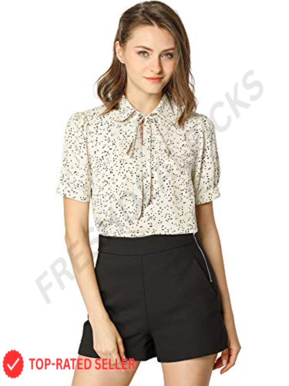 Allegra K Women's Polka Dots Chiffon Blouse with Bow Tie Neck